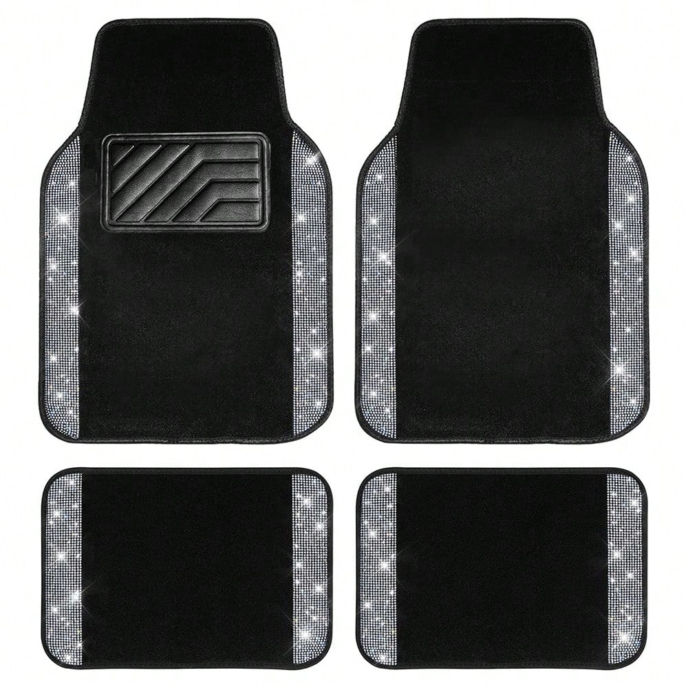 Car Floor Mats Full Set, Universal Fit Most Cars, SUV, Trucks, 4pcs Sparkle Glitter Artificial Diamond Carpet For Women Girls With Anti-Slip Pad(Note: This Product Is A Simulated Diamond Patch And Doe