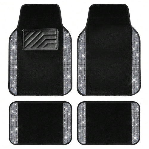 Car Floor Mats Full Set, Universal Fit Most Cars, SUV, Trucks, 4pcs Sparkle Glitter Artificial Diamond Carpet For Women Girls With Anti-Slip Pad(Note: This Product Is A Simulated Diamond Patch And Doe