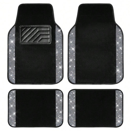 Car Floor Mats Full Set, Universal Fit Most Cars, SUV, Trucks, 4pcs Sparkle Glitter Artificial Diamond Carpet For Women Girls With Anti-Slip Pad(Note: This Product Is A Simulated Diamond Patch And Doe