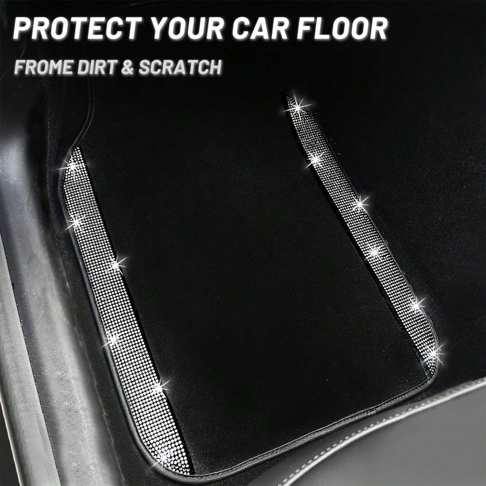 Car Floor Mats Full Set, Universal Fit Most Cars, SUV, Trucks, 4pcs Sparkle Glitter Artificial Diamond Carpet For Women Girls With Anti-Slip Pad(Note: This Product Is A Simulated Diamond Patch And Doe