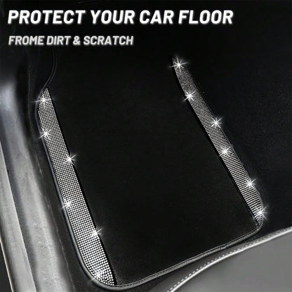 Car Floor Mats Full Set, Universal Fit Most Cars, SUV, Trucks, 4pcs Sparkle Glitter Artificial Diamond Carpet For Women Girls With Anti-Slip Pad(Note: This Product Is A Simulated Diamond Patch And Doe