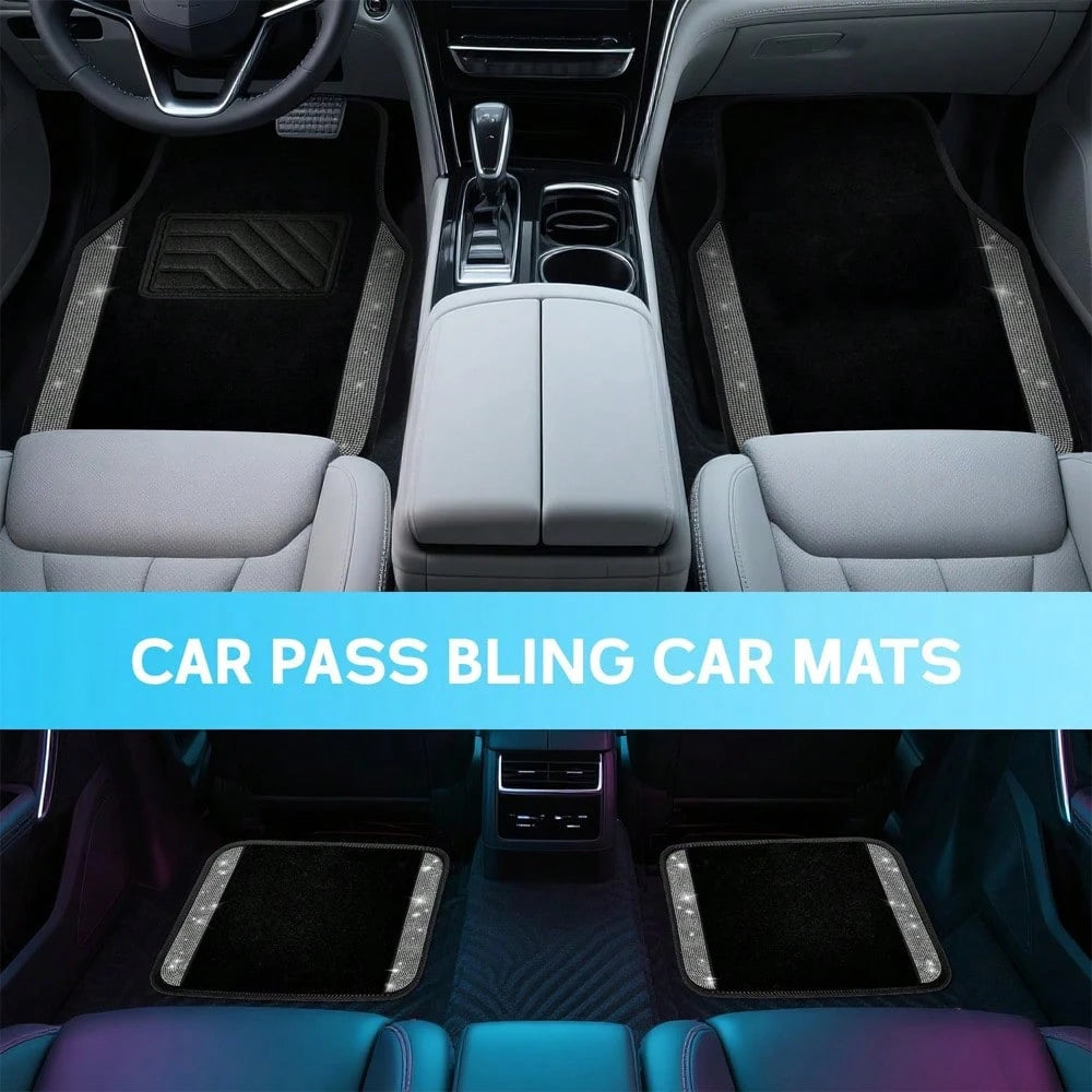 Car Floor Mats Full Set, Universal Fit Most Cars, SUV, Trucks, 4pcs Sparkle Glitter Artificial Diamond Carpet For Women Girls With Anti-Slip Pad(Note: This Product Is A Simulated Diamond Patch And Doe