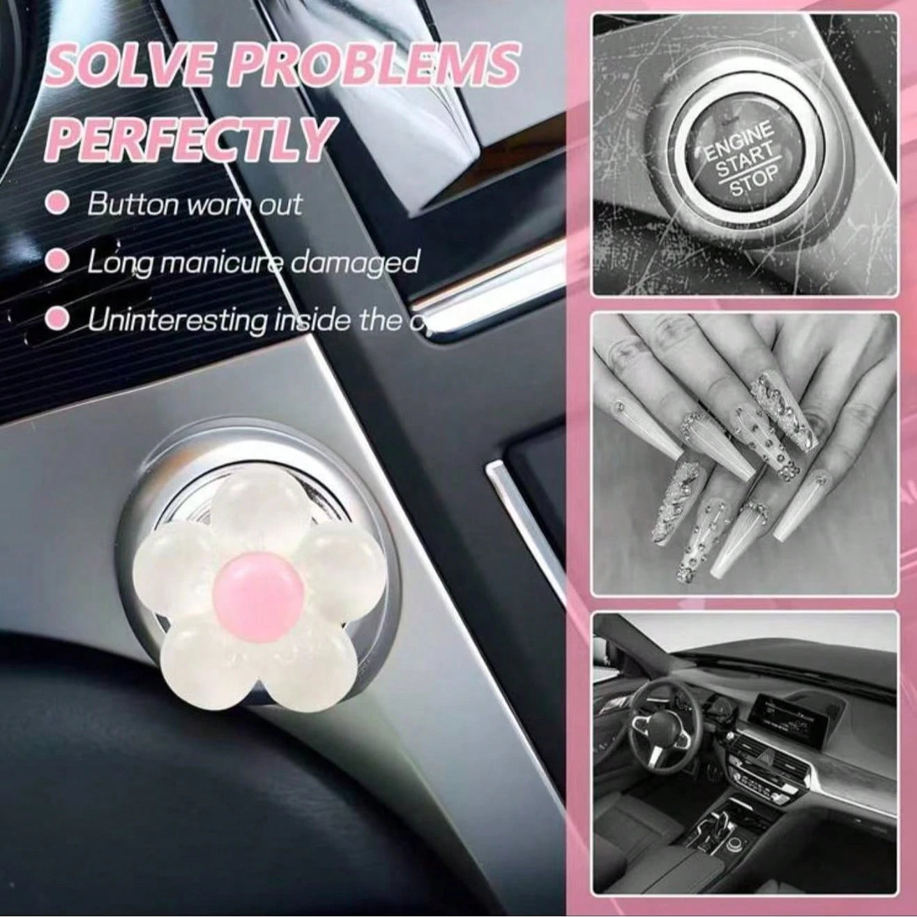 Car Interior Fresh Flower Start Button Decoration