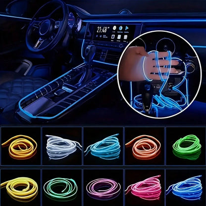 Car LED Strip Lights Interior Ambient Glow For Cars, Trucks, SUVs- USB 5VMulti-Color Neon EL Wire With FuseProtection,Waterproof Flexible Automotive MoodLighting For Dashboard, Footwell, Cup Holder