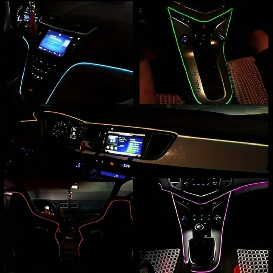 Car LED Strip Lights Interior Ambient Glow For Cars, Trucks, SUVs- USB 5VMulti-Color Neon EL Wire With FuseProtection,Waterproof Flexible Automotive MoodLighting For Dashboard, Footwell, Cup Holder