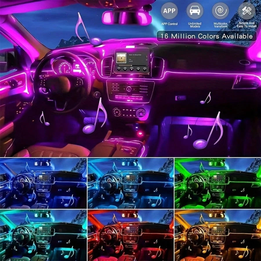 Car LED Strip Lights Interior Ambient Glow For Cars, Trucks, SUVs- USB 5VMulti-Color Neon EL Wire With FuseProtection,Waterproof Flexible Automotive MoodLighting For Dashboard, Footwell, Cup Holder
