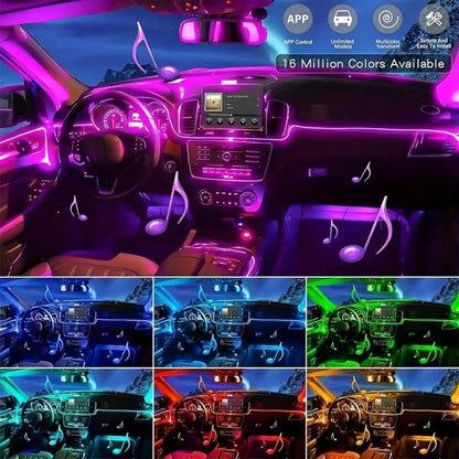 Car LED Strip Lights Interior Ambient Glow For Cars, Trucks, SUVs- USB 5VMulti-Color Neon EL Wire With FuseProtection,Waterproof Flexible Automotive MoodLighting For Dashboard, Footwell, Cup Holder