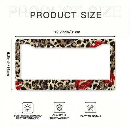Car License Plate Frame With A Single Metal Frame, Fun Leopard Print Design, Red Lipstick Print, Halloween And Christmas Decoration, Stylish And Personalized License Plate Holder