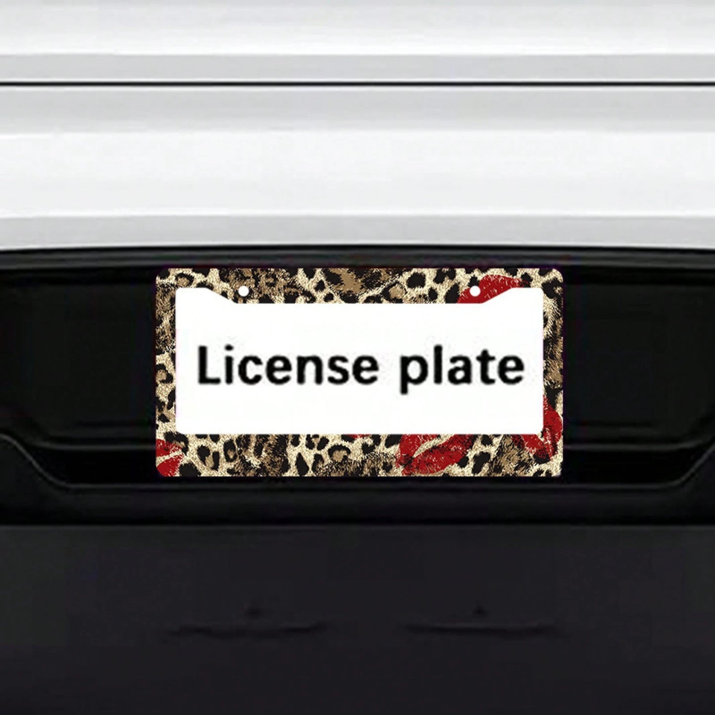 Car License Plate Frame With A Single Metal Frame, Fun Leopard Print Design, Red Lipstick Print, Halloween And Christmas Decoration, Stylish And Personalized License Plate Holder