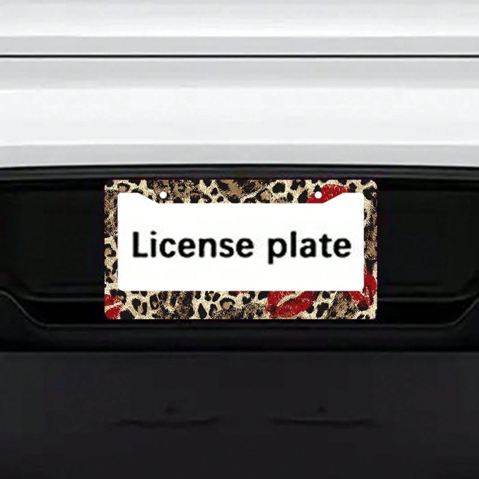 Car License Plate Frame With A Single Metal Frame, Fun Leopard Print Design, Red Lipstick Print, Halloween And Christmas Decoration, Stylish And Personalized License Plate Holder