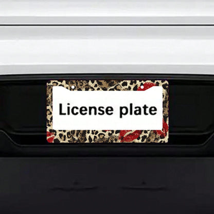 Car License Plate Frame With A Single Metal Frame, Fun Leopard Print Design, Red Lipstick Print, Halloween And Christmas Decoration, Stylish And Personalized License Plate Holder