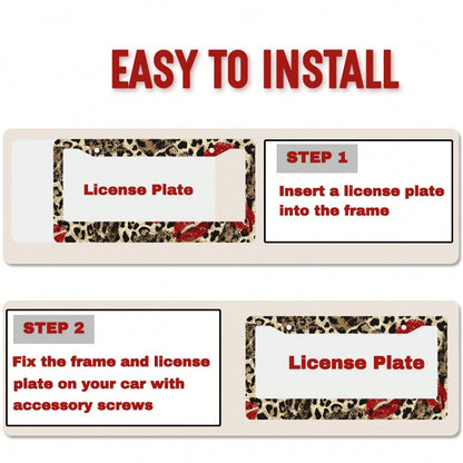 Car License Plate Frame With A Single Metal Frame, Fun Leopard Print Design, Red Lipstick Print, Halloween And Christmas Decoration, Stylish And Personalized License Plate Holder