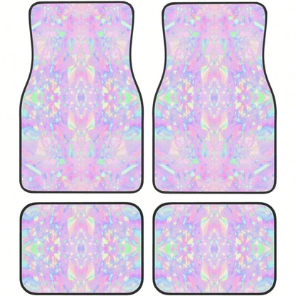 Car Mats Set Of 4 Iridescent Rainbow Opal Dripping Glitter-1 Floor Mats For Cars Universal Front Rear Vehicle Rugs Auto Accessories For Truck Sedan
