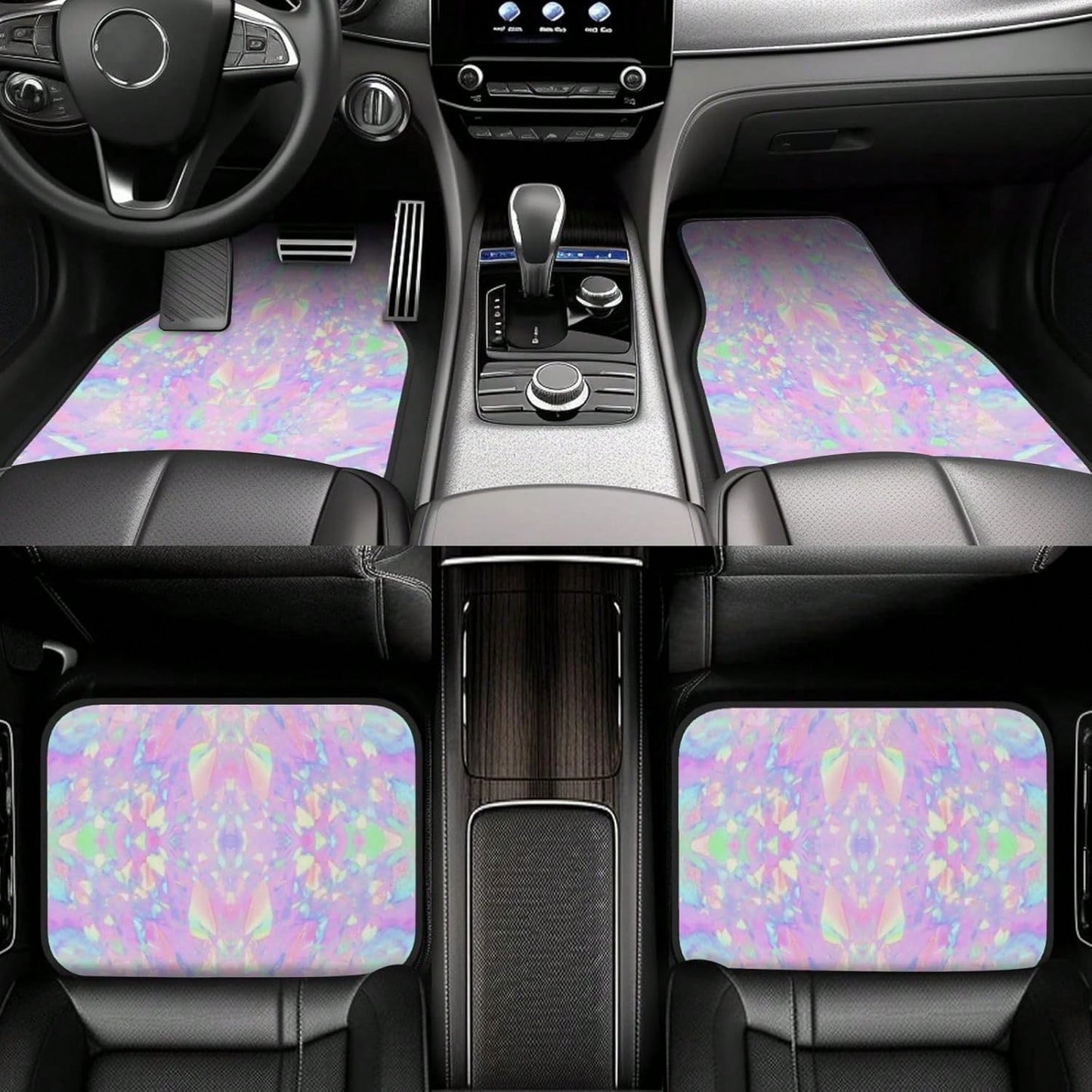 Car Mats Set Of 4 Iridescent Rainbow Opal Dripping Glitter-1 Floor Mats For Cars Universal Front Rear Vehicle Rugs Auto Accessories For Truck Sedan