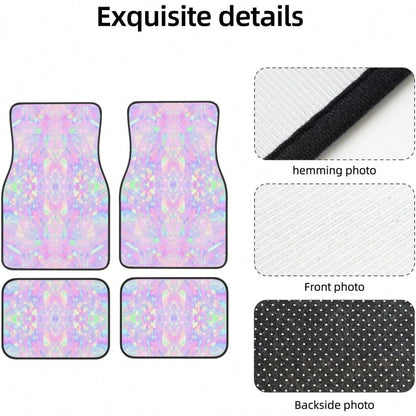 Car Mats Set Of 4 Iridescent Rainbow Opal Dripping Glitter-1 Floor Mats For Cars Universal Front Rear Vehicle Rugs Auto Accessories For Truck Sedan