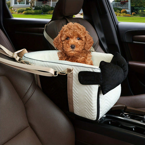 Car Pet Center Console Seat- Car Pet Travel Bag, Surface Easy To Clean Fabric, Interior Plush, Soft Grip Filling, Compatible Front And Rear Seats- Essential For Dogs And Cats Traveling- Suitable Fo