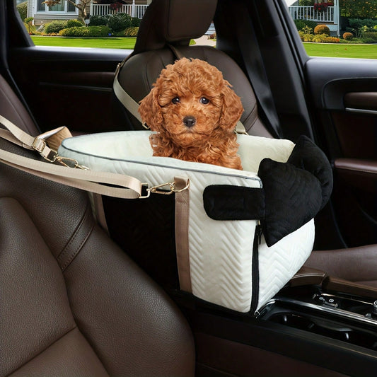 Car Pet Center Console Seat- Car Pet Travel Bag, Surface Easy To Clean Fabric, Interior Plush, Soft Grip Filling, Compatible Front And Rear Seats- Essential For Dogs And Cats Traveling- Suitable Fo