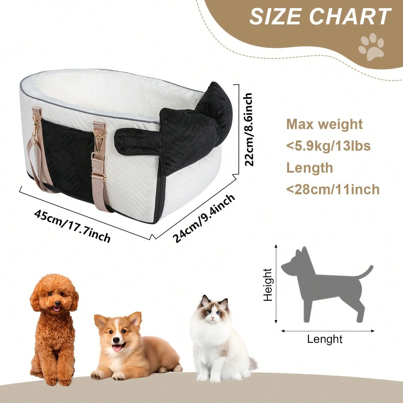 Car Pet Center Console Seat- Car Pet Travel Bag, Surface Easy To Clean Fabric, Interior Plush, Soft Grip Filling, Compatible Front And Rear Seats- Essential For Dogs And Cats Traveling- Suitable Fo