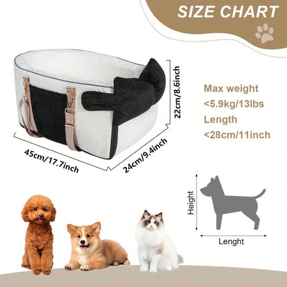 Car Pet Center Console Seat- Car Pet Travel Bag, Surface Easy To Clean Fabric, Interior Plush, Soft Grip Filling, Compatible Front And Rear Seats- Essential For Dogs And Cats Traveling- Suitable Fo