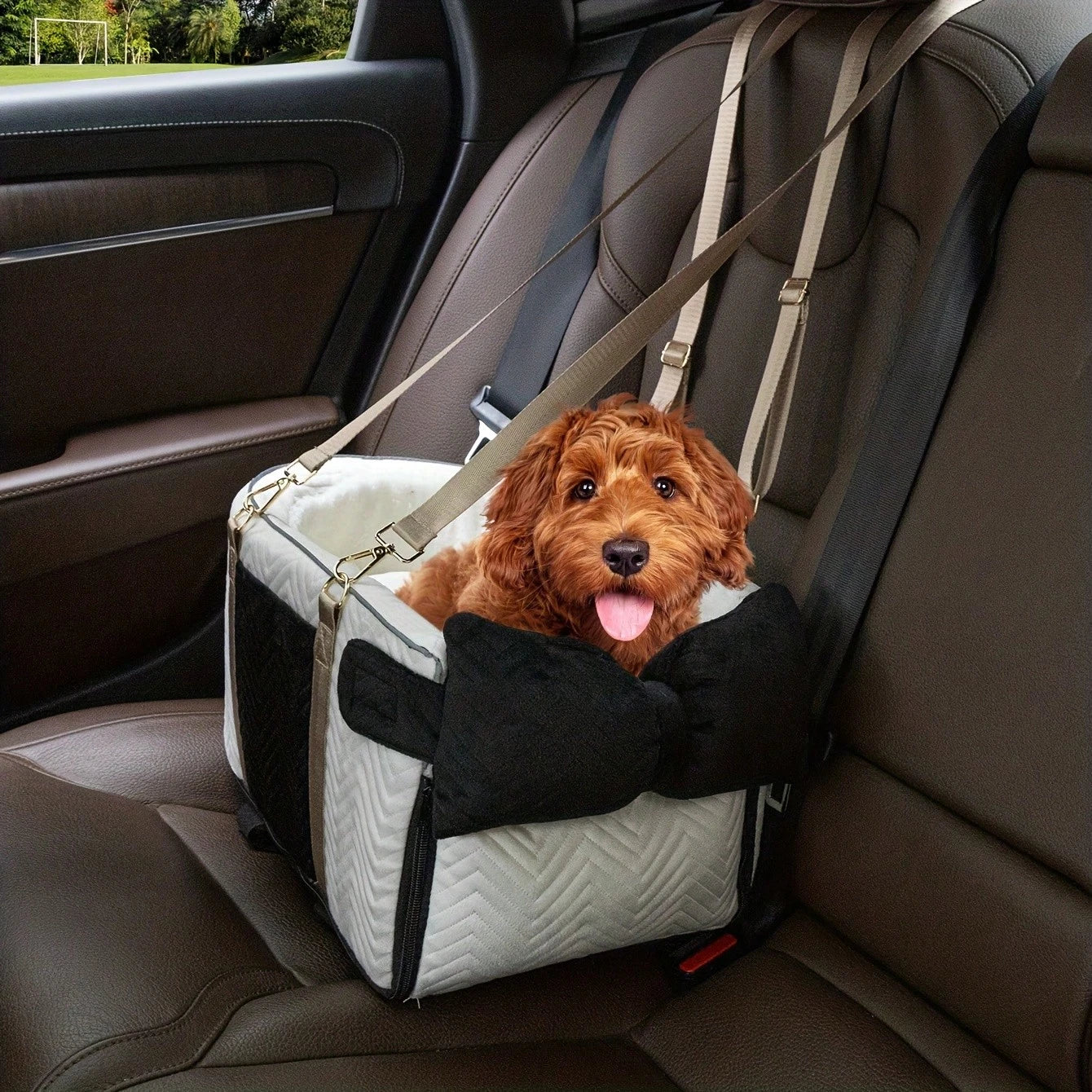 Car Pet Center Console Seat- Car Pet Travel Bag, Surface Easy To Clean Fabric, Interior Plush, Soft Grip Filling, Compatible Front And Rear Seats- Essential For Dogs And Cats Traveling- Suitable Fo