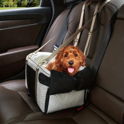 Car Pet Center Console Seat- Car Pet Travel Bag, Surface Easy To Clean Fabric, Interior Plush, Soft Grip Filling, Compatible Front And Rear Seats- Essential For Dogs And Cats Traveling- Suitable Fo