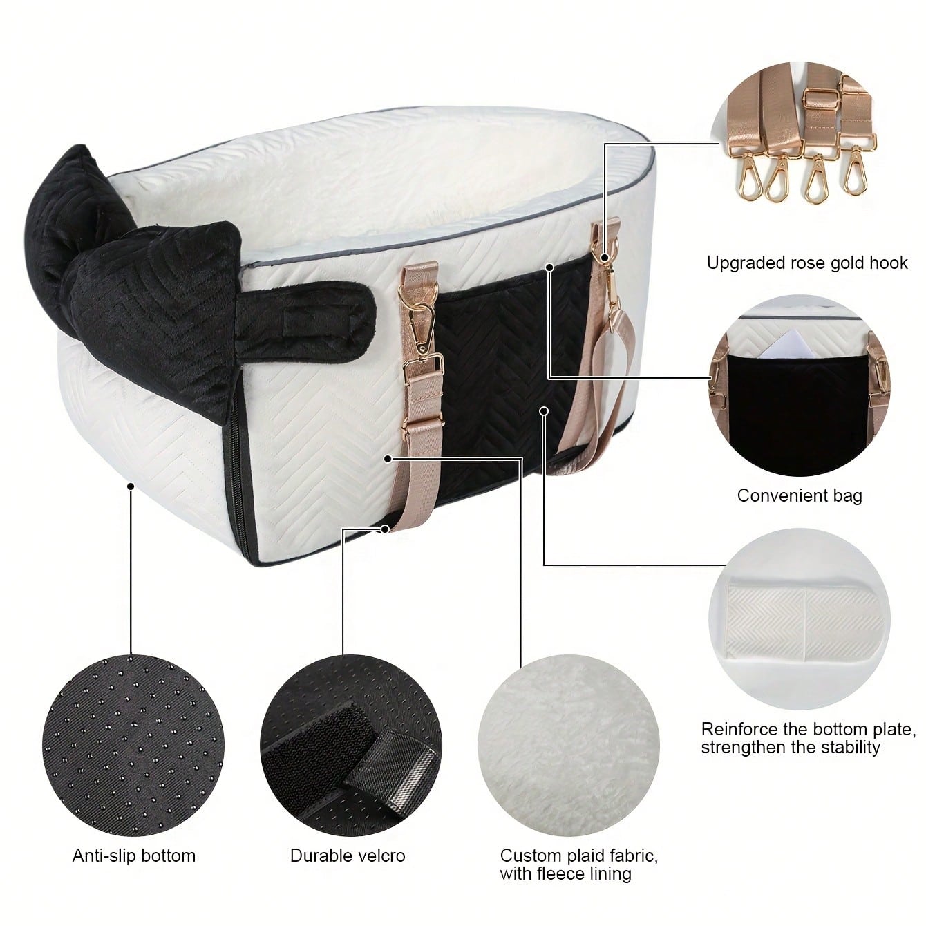 Car Pet Center Console Seat- Car Pet Travel Bag, Surface Easy To Clean Fabric, Interior Plush, Soft Grip Filling, Compatible Front And Rear Seats- Essential For Dogs And Cats Traveling- Suitable Fo