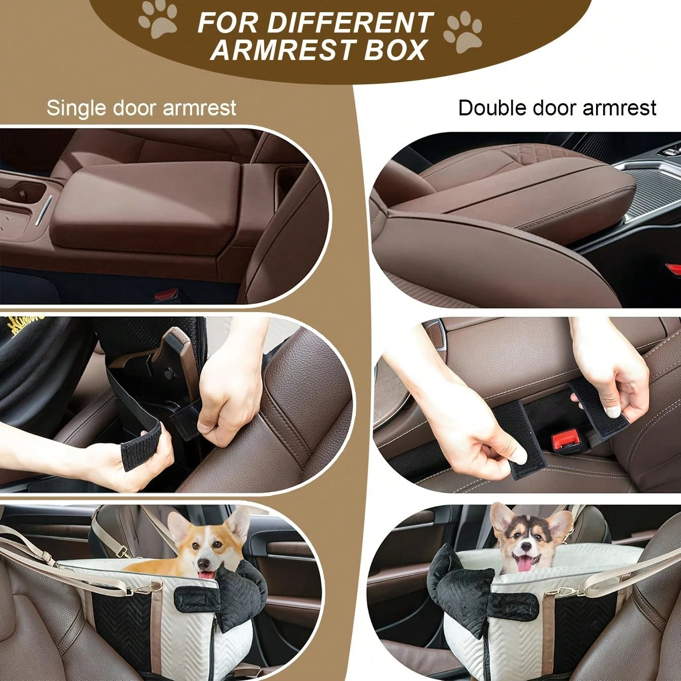 Car Pet Center Console Seat- Car Pet Travel Bag, Surface Easy To Clean Fabric, Interior Plush, Soft Grip Filling, Compatible Front And Rear Seats- Essential For Dogs And Cats Traveling- Suitable Fo