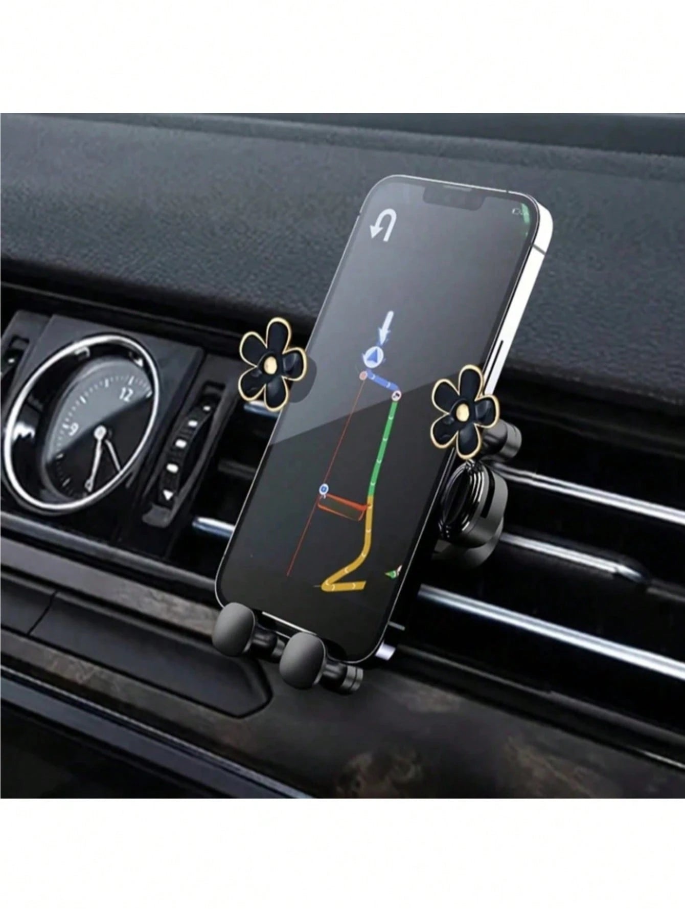 Car Phone Holder Oil Drop Flower Design Air Vent Mount Universal Horizontal/Vertical Navigation Bracket Stable Anti-Drop Auto-Locking