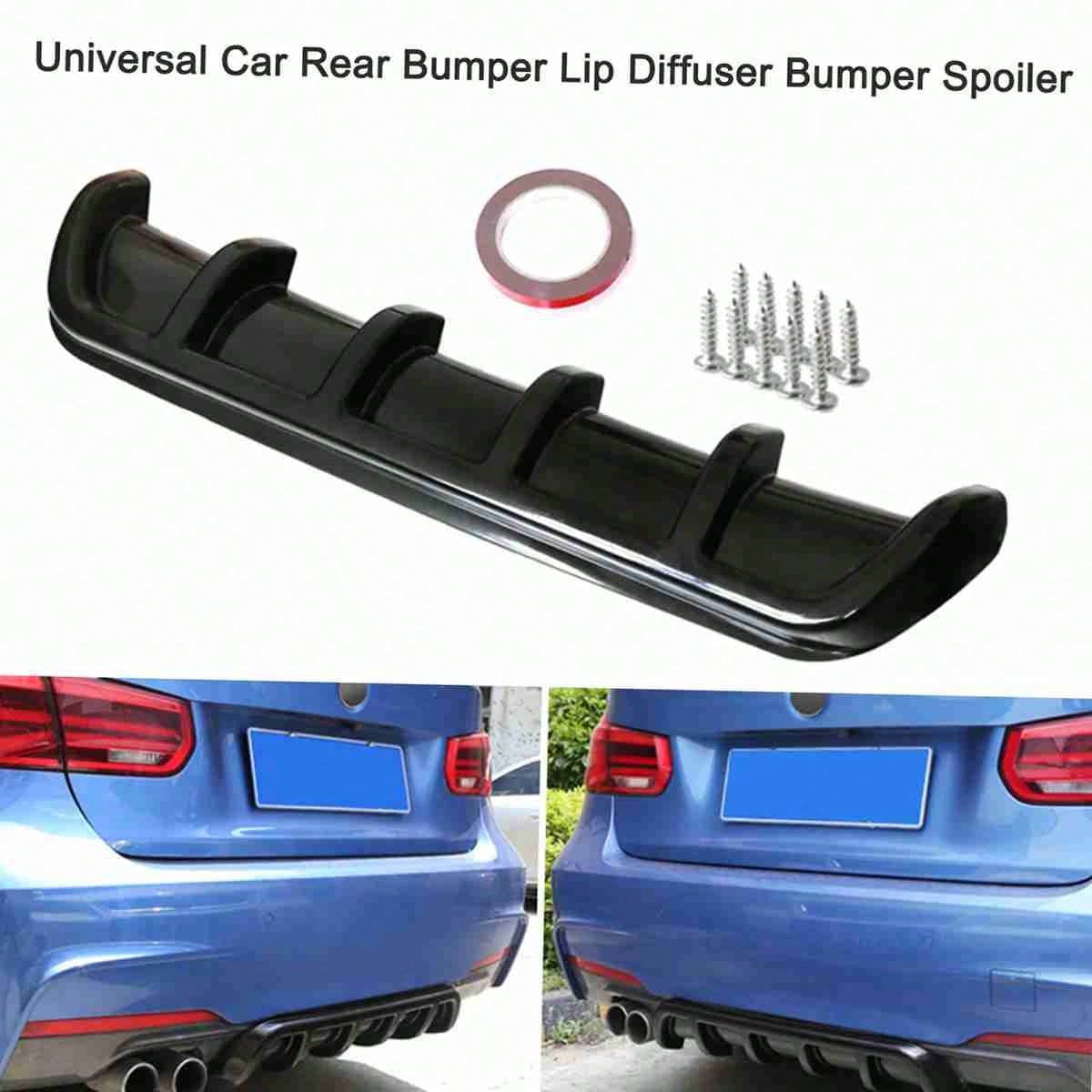 Car Rear Bumper Diffuser Lip 5 Fin Design, Universal Black Racing Spoiler Splitter, Compatible With Ford Mustang Camaro Challenger Charger Styling Accessories