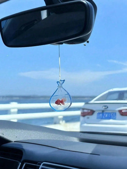 Car Rearview Mirror Goldfish Pendant, Car Interior Decoration, Auspicious Meaning, High Transparency, Cute Design