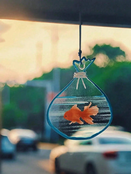 Car Rearview Mirror Goldfish Pendant, Car Interior Decoration, Auspicious Meaning, High Transparency, Cute Design