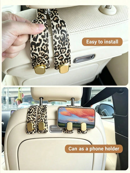 Car Seat Headrest Hooks, Hidden Dual Hooks, Faux Leather And Zinc Alloy Material, Heavy Duty ABS Hooks, Suitable For Car Back Seat Storage, Handbags, Shopping Bags And Wallets
