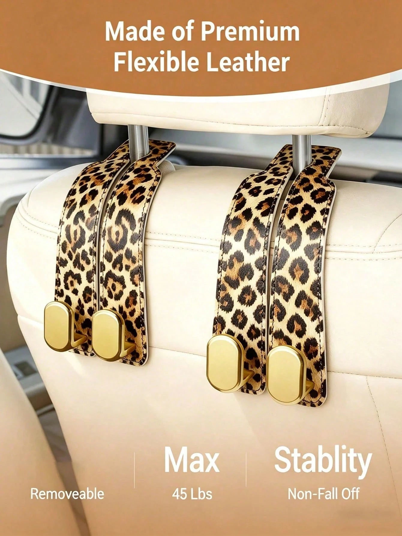 Car Seat Headrest Hooks, Hidden Dual Hooks, Faux Leather And Zinc Alloy Material, Heavy Duty ABS Hooks, Suitable For Car Back Seat Storage, Handbags, Shopping Bags And Wallets