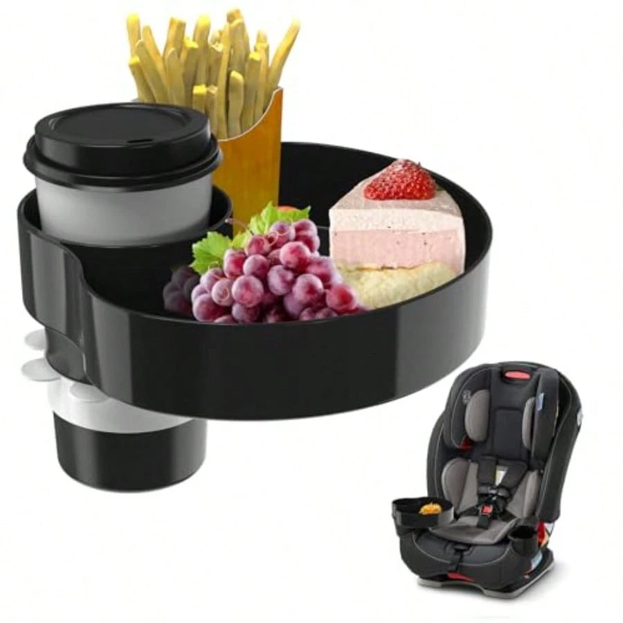 Car Seat Tray, Travel Tray With Cup Holder For Toddler Baby, Car Seat Food Snack Organizer For Road Trip, Stroller Snack Organizer Travel Must Haves Toddler Must Haves Black