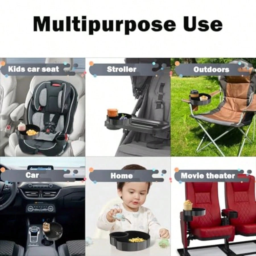 Car Seat Tray, Travel Tray With Cup Holder For Toddler Baby, Car Seat Food Snack Organizer For Road Trip, Stroller Snack Organizer Travel Must Haves Toddler Must Haves Black