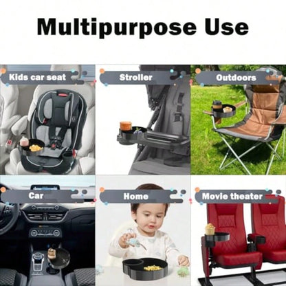 Car Seat Tray, Travel Tray With Cup Holder For Toddler Baby, Car Seat Food Snack Organizer For Road Trip, Stroller Snack Organizer Travel Must Haves Toddler Must Haves Black