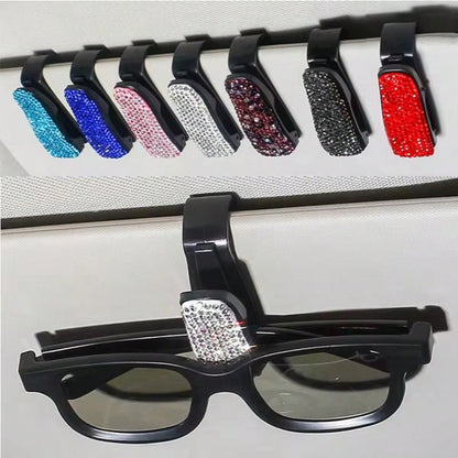 Car Sun Visor Mount Fashion Glasses Clip Holder Rhinestone Bracket Portable Fashion Glasses Crystal Clip Decoration Accessories