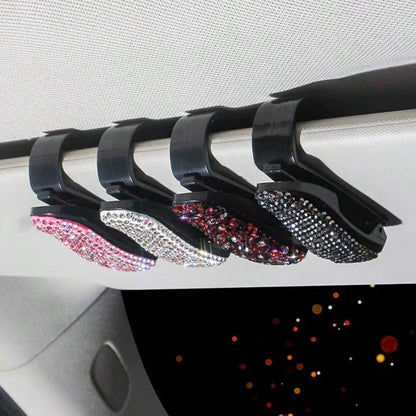 Car Sun Visor Mount Fashion Glasses Clip Holder Rhinestone Bracket Portable Fashion Glasses Crystal Clip Decoration Accessories