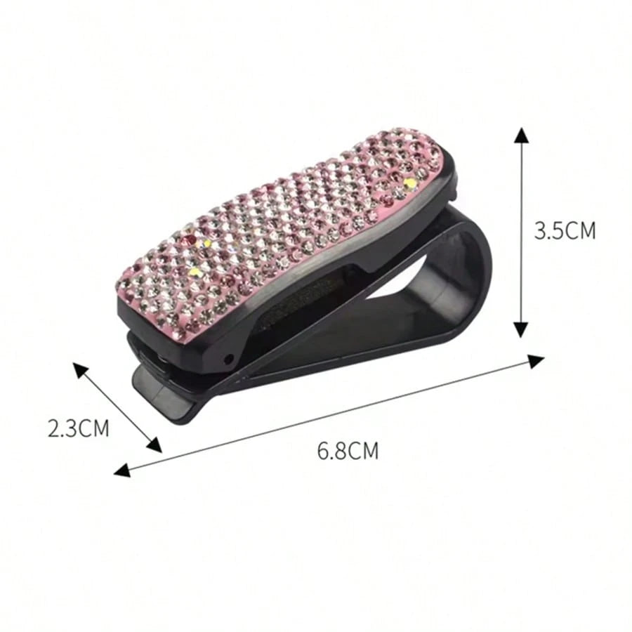 Car Sun Visor Mount Fashion Glasses Clip Holder Rhinestone Bracket Portable Fashion Glasses Crystal Clip Decoration Accessories