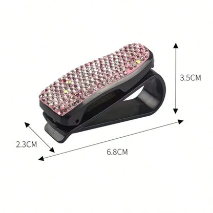 Car Sun Visor Mount Fashion Glasses Clip Holder Rhinestone Bracket Portable Fashion Glasses Crystal Clip Decoration Accessories