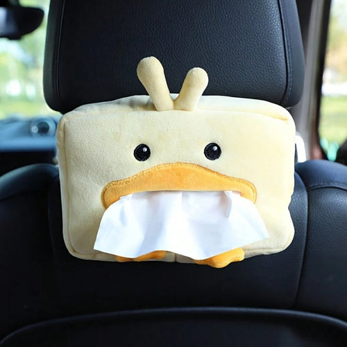Car Tissue Box| Cute Yellow Duck Design| Soft Faux Fur| Multi-Purpose Armrest And Seat| Easy-To-Use Paper Towel Dispenser With Storage Bag| Very Suitable For Vehicle Interiors, Car Tissue Holder