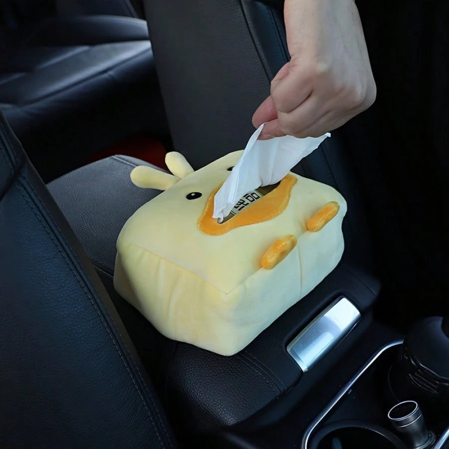 Car Tissue Box| Cute Yellow Duck Design| Soft Faux Fur| Multi-Purpose Armrest And Seat| Easy-To-Use Paper Towel Dispenser With Storage Bag| Very Suitable For Vehicle Interiors, Car Tissue Holder