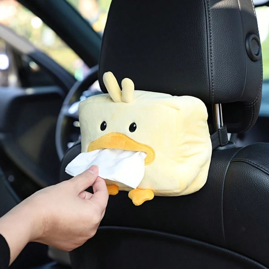 Car Tissue Box| Cute Yellow Duck Design| Soft Faux Fur| Multi-Purpose Armrest And Seat| Easy-To-Use Paper Towel Dispenser With Storage Bag| Very Suitable For Vehicle Interiors, Car Tissue Holder