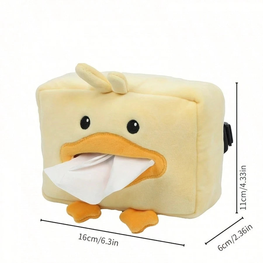 Car Tissue Box| Cute Yellow Duck Design| Soft Faux Fur| Multi-Purpose Armrest And Seat| Easy-To-Use Paper Towel Dispenser With Storage Bag| Very Suitable For Vehicle Interiors, Car Tissue Holder