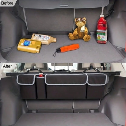 Car Trunk Storage Bag, Large Car Rear Seat Hanging Storage Bag, Adjustable Straps, Waterproof Folding Storage Bag, With 4 Pockets Multifunctional Storage Bag, Sturdy And Durable, Universal Car Models