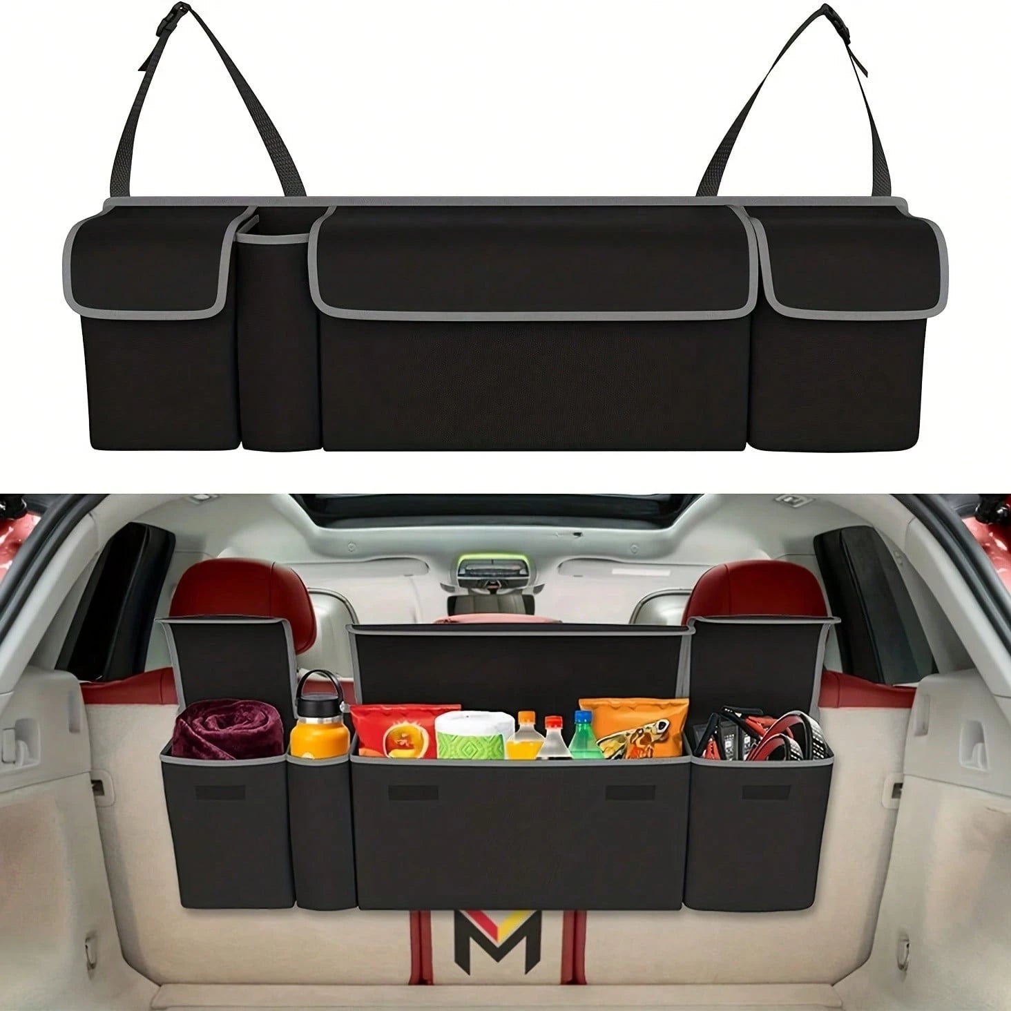 Car Trunk Storage Bag, Large Car Rear Seat Hanging Storage Bag, Adjustable Straps, Waterproof Folding Storage Bag, With 4 Pockets Multifunctional Storage Bag, Sturdy And Durable, Universal Car Models