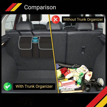 Car Trunk Storage Bag, Large Car Rear Seat Hanging Storage Bag, Adjustable Straps, Waterproof Folding Storage Bag, With 4 Pockets Multifunctional Storage Bag, Sturdy And Durable, Universal Car Models