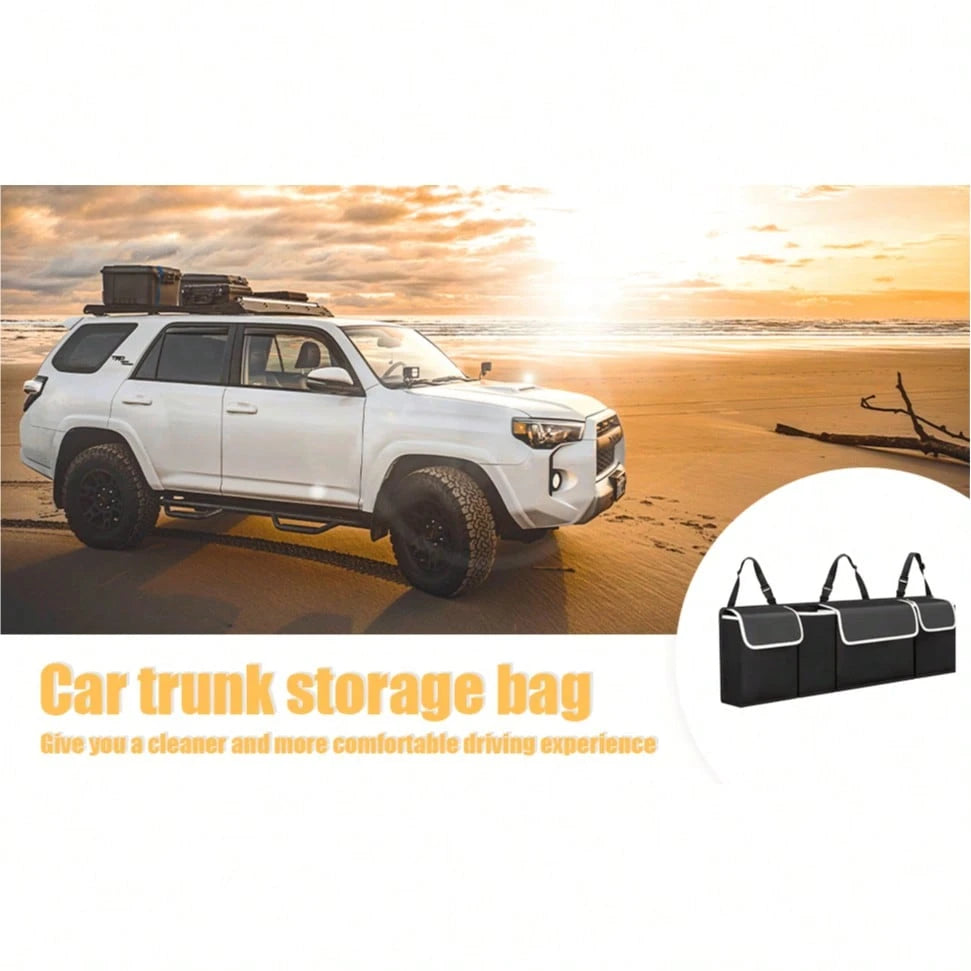 Car Trunk Storage Bag, Large Car Rear Seat Hanging Storage Bag, Adjustable Straps, Waterproof Folding Storage Bag, With 4 Pockets Multifunctional Storage Bag, Sturdy And Durable, Universal Car Models