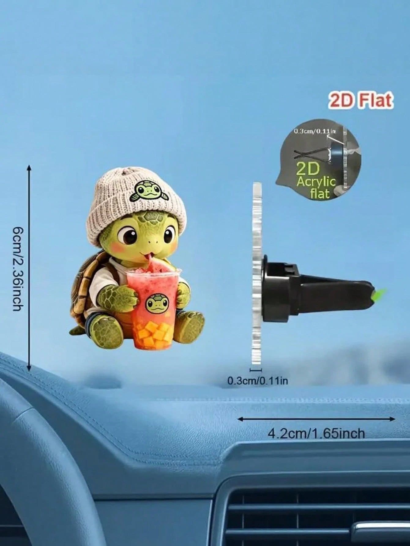 Cartoon Turtle Drinking Milk Tea Car Air Vent Fragrance Clip, 2D Flat Acrylic Car Air Conditioner Decor, DIY Customizable Scented Sponge Core, Slim Non-Blocking Design, Easy Installation Universal Car