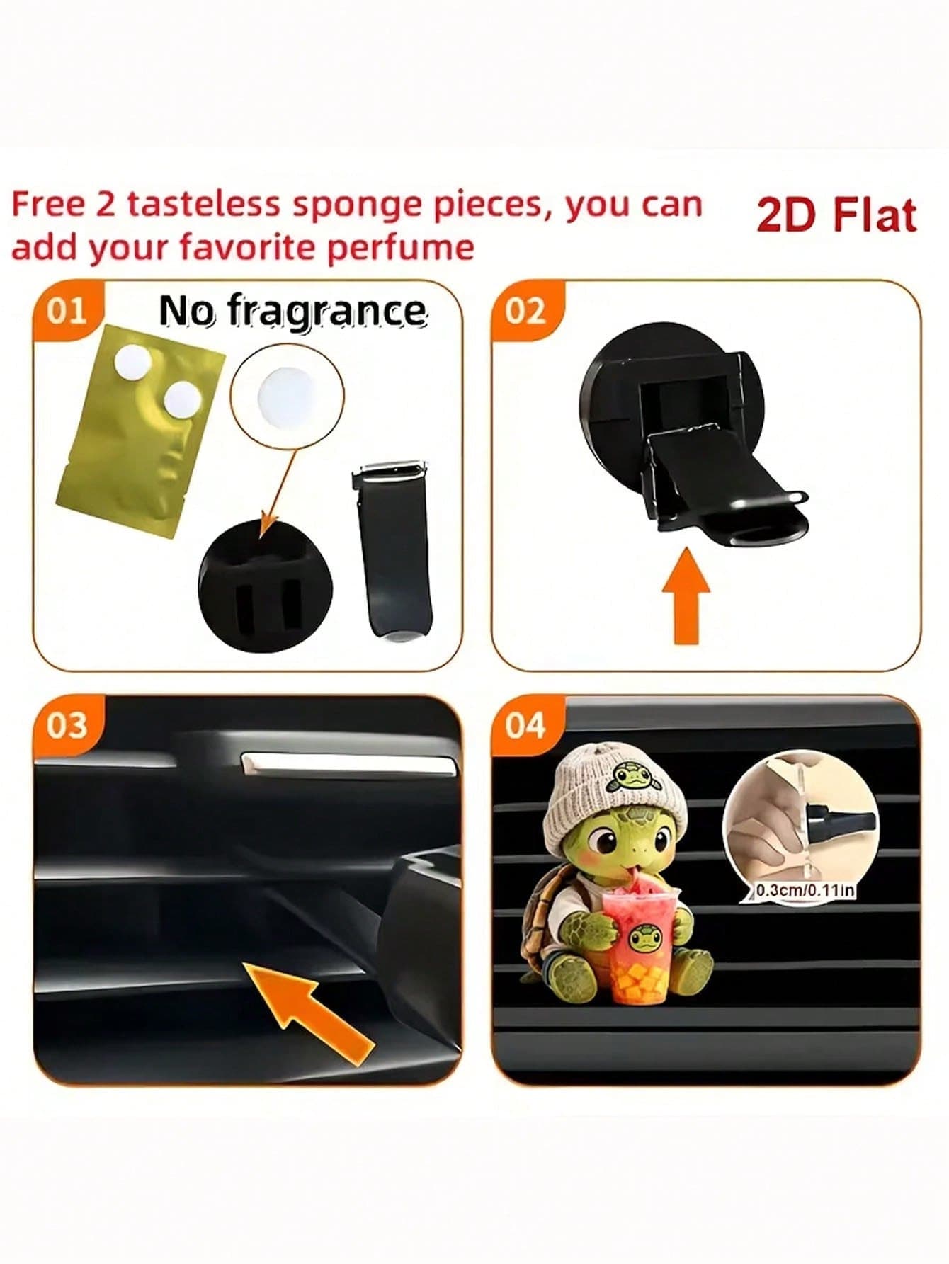 Cartoon Turtle Drinking Milk Tea Car Air Vent Fragrance Clip, 2D Flat Acrylic Car Air Conditioner Decor, DIY Customizable Scented Sponge Core, Slim Non-Blocking Design, Easy Installation Universal Car